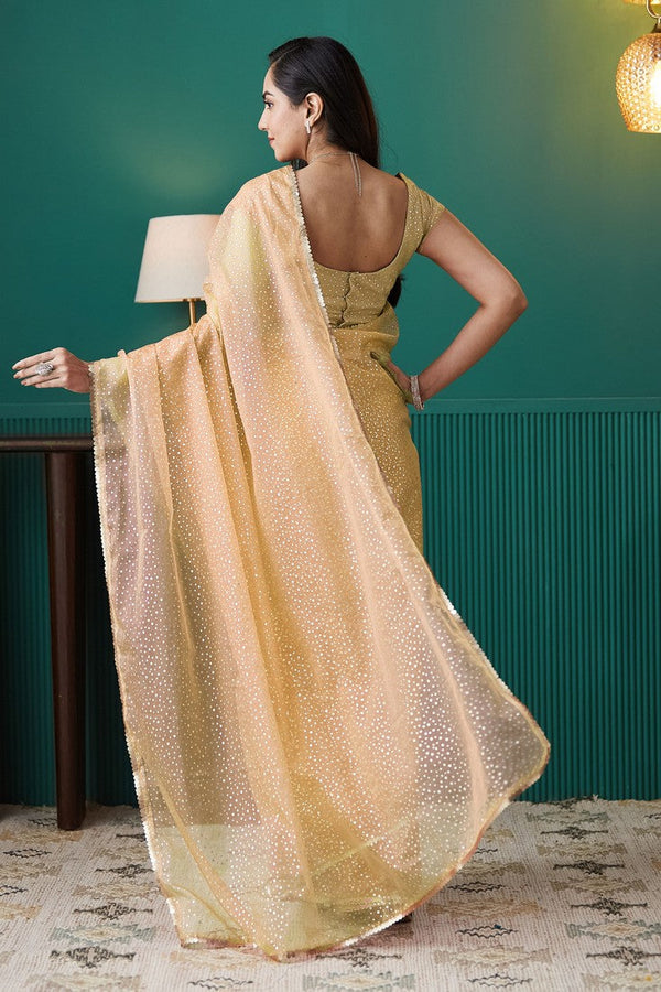 Graceful Yellow Color Organza Fabric Designer Saree
