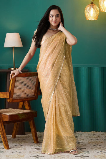 Graceful Yellow Color Organza Fabric Designer Saree