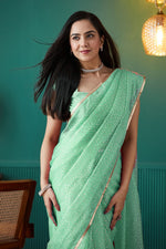 Graceful Green Color Organza Fabric Designer Saree
