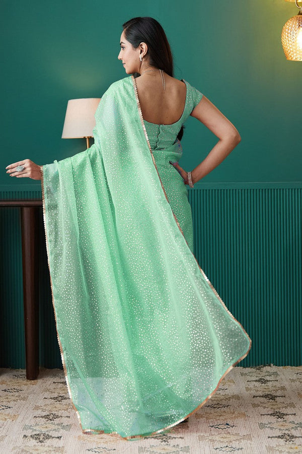 Graceful Green Color Organza Fabric Designer Saree