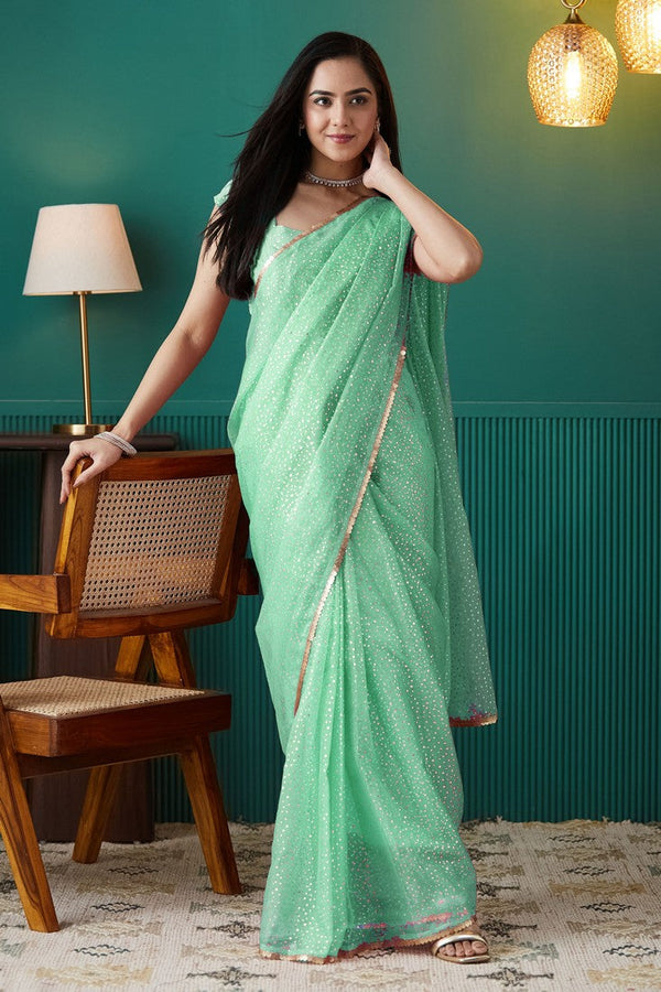 Graceful Green Color Organza Fabric Designer Saree
