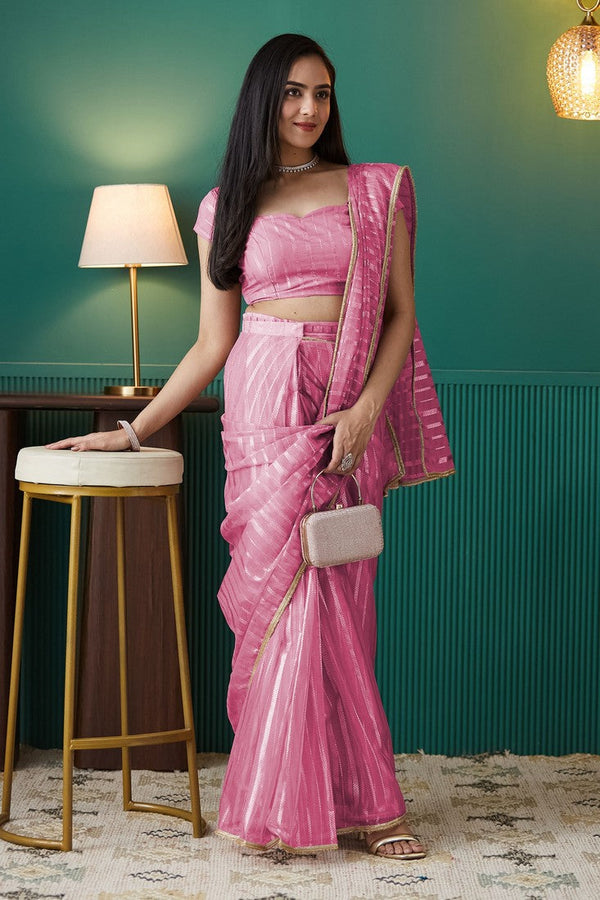 Graceful Pink Color Organza Fabric Designer Saree