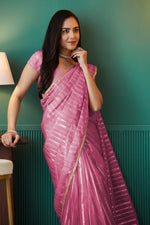 Graceful Pink Color Organza Fabric Designer Saree