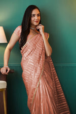Graceful Peach Color Organza Fabric Designer Saree