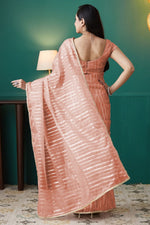 Graceful Peach Color Organza Fabric Designer Saree