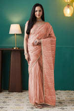 Graceful Peach Color Organza Fabric Designer Saree