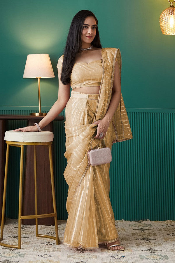 Graceful Yellow Color Organza Fabric Designer Saree