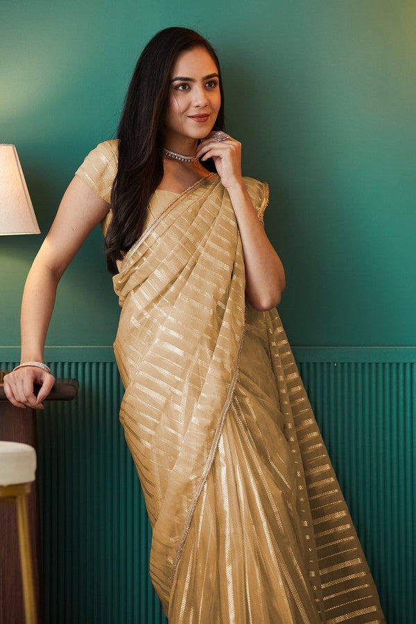 Graceful Yellow Color Organza Fabric Designer Saree