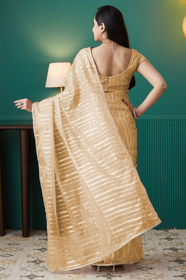 Graceful Yellow Color Organza Fabric Designer Saree