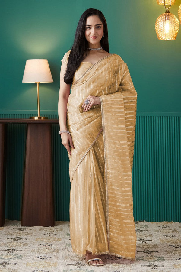 Graceful Yellow Color Organza Fabric Designer Saree