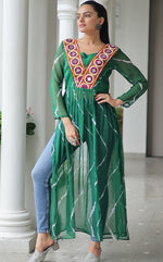 Amazing Green Color Georgette Fabric Cotton Kurti