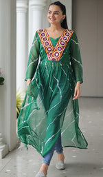 Amazing Green Color Georgette Fabric Cotton Kurti
