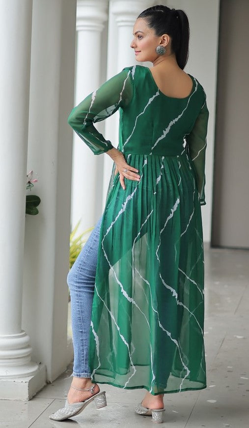 Amazing Green Color Georgette Fabric Cotton Kurti