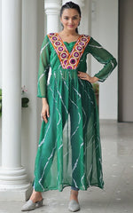 Amazing Green Color Georgette Fabric Cotton Kurti