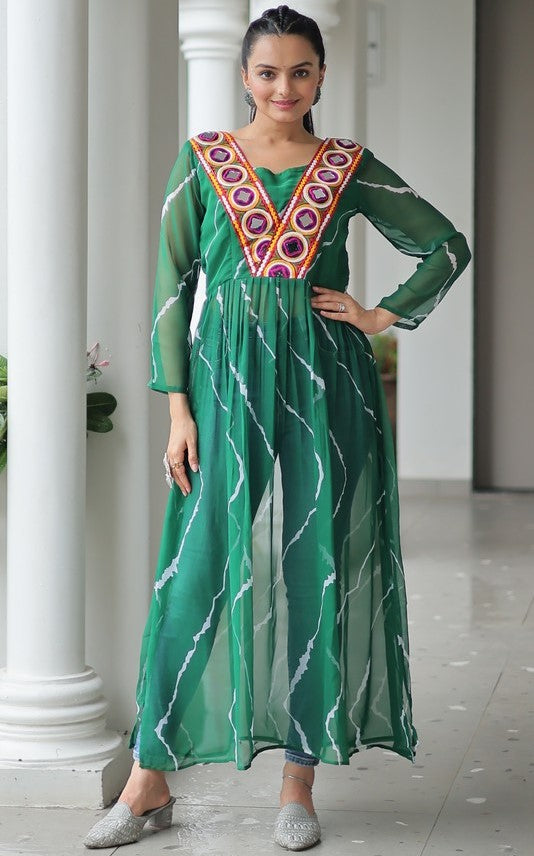 Amazing Green Color Georgette Fabric Cotton Kurti