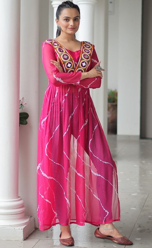 Amazing Pink Color Georgette Fabric Cotton Kurti