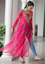 Amazing Pink Color Georgette Fabric Cotton Kurti