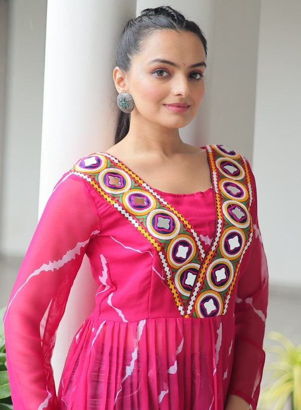 Amazing Pink Color Georgette Fabric Cotton Kurti