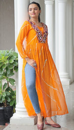 Amazing Yellow Color Georgette Fabric Cotton Kurti