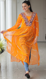 Amazing Yellow Color Georgette Fabric Cotton Kurti