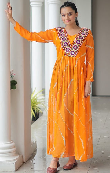Amazing Yellow Color Georgette Fabric Cotton Kurti