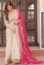 Amazing Cream Color Jacquard Fabric Gown