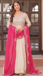 Amazing Cream Color Jacquard Fabric Gown