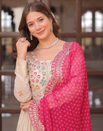 Amazing Cream Color Jacquard Fabric Gown