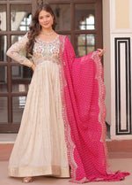 Amazing Cream Color Jacquard Fabric Gown