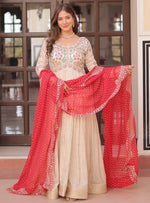 Amazing Cream Color Jacquard Fabric Gown