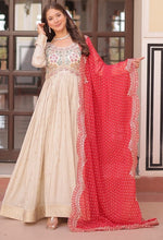 Amazing Cream Color Jacquard Fabric Gown