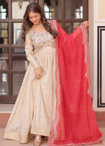 Amazing Cream Color Jacquard Fabric Gown