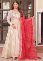 Amazing Cream Color Jacquard Fabric Gown