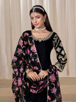 Tasteful Black Color Silk Fabric Patiala Suit