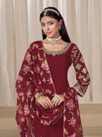 Tasteful Maroon Color Silk Fabric Patiala Suit