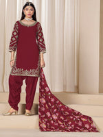 Tasteful Maroon Color Silk Fabric Patiala Suit