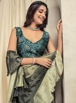Amazing Green Color Satin Fabric Designer Saree