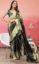 Amazing Green Color Satin Fabric Designer Saree