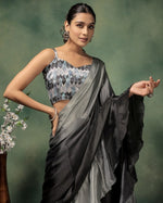 Amazing Grey Color Satin Fabric Designer Saree