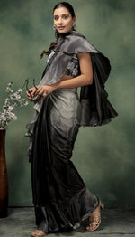 Amazing Grey Color Satin Fabric Designer Saree