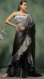 Amazing Grey Color Satin Fabric Designer Saree