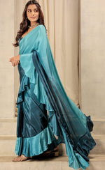 Amazing Teal Color Satin Fabric Designer Saree
