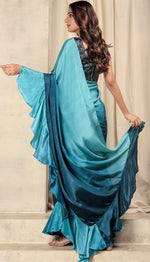 Amazing Teal Color Satin Fabric Designer Saree