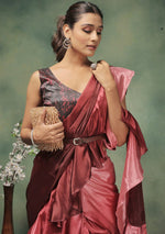 Amazing Maroon Color Satin Fabric Designer Saree