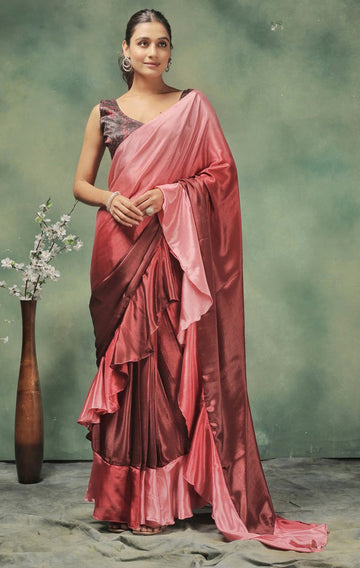 Amazing Maroon Color Satin Fabric Designer Saree