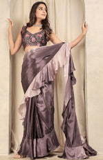 Amazing Wine Color Satin Fabric Designer Saree
