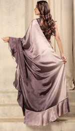 Amazing Wine Color Satin Fabric Designer Saree