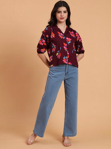 Amazing Wine Color Delta Fabric Short Top