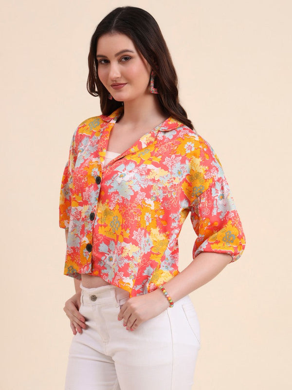 Amazing Orange Color Delta Fabric Short Top