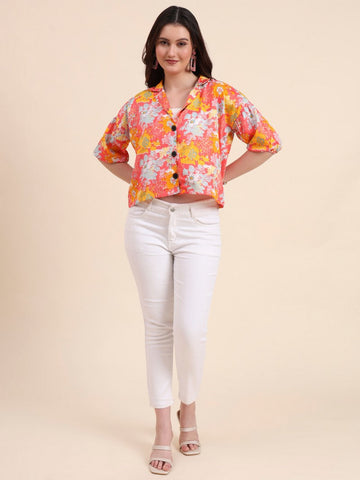 Amazing Orange Color Delta Fabric Short Top